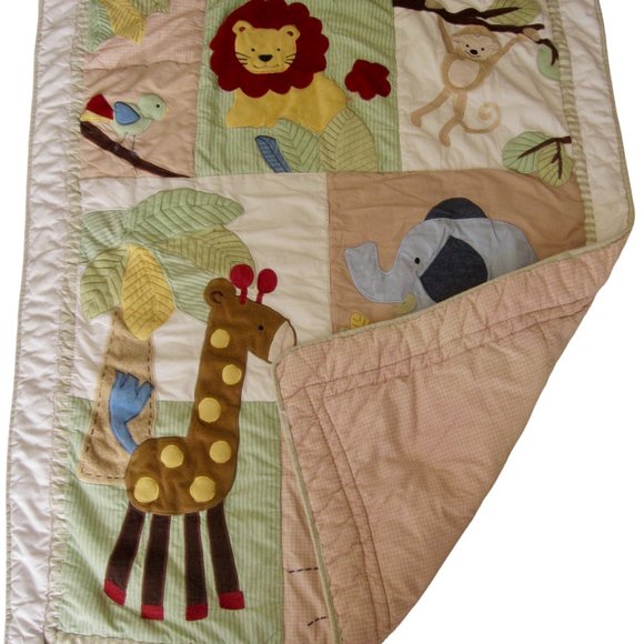 VTG Baby Quilt Crib Blanket Zoo Giraffe Lion Turtle Gator Giraffe Safari Jungle - Picture 9 of 9